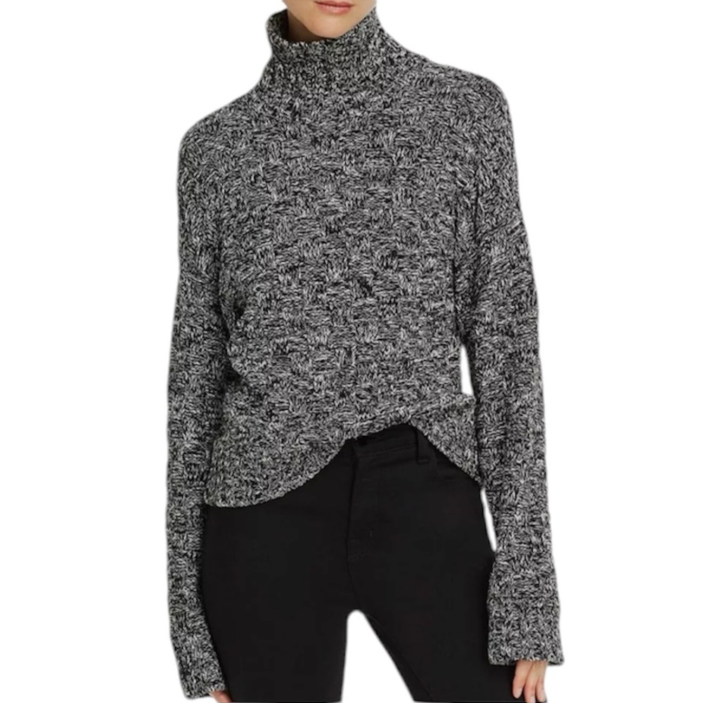 Rebecca Minkoff Women's Large Black White Crosshatch Turtleneck Marled Sweater